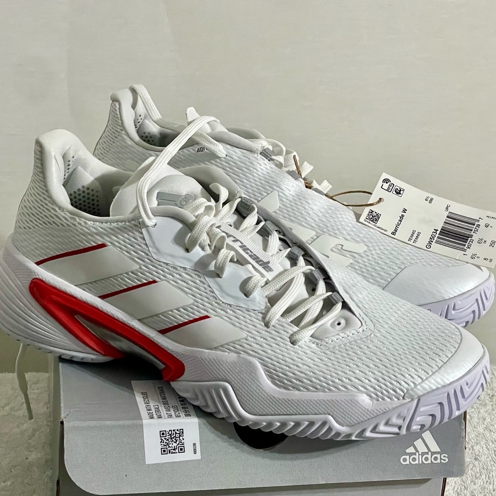 Adidas Barricade- Women's Tennis Shoe size 8 Wide
White/Red NIB